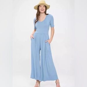 Anthropologie Sky Blue Wide-Leg Jumpsuit